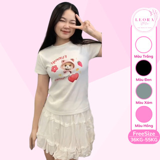 Áo thun nữ LEORA, áo thun baby tee hình cún con dễ thương N007