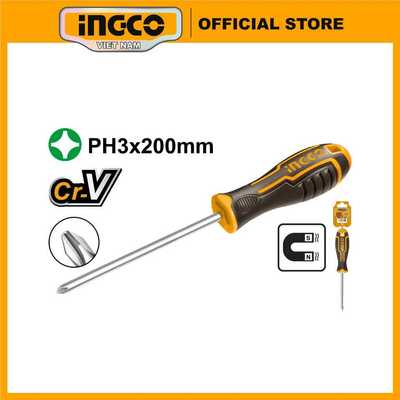 Tua vít bake dài 150mm | 200mm INGCO HSDSPH3150 | HSDSPH3200 đầu nhọn 4 cạnh thép Cr-V đầu PH3 có nam châm