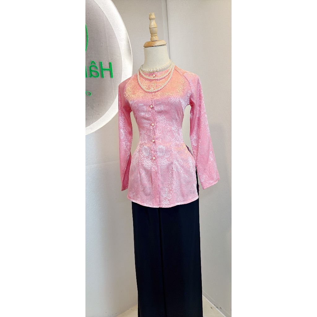 B.A115 - Bộ Áo Bà Ba Gấm Hoa Cúc Cài Nút Tay Dài Cổ Tròn ( 6 màu ) - Hân Nguyễn Áo Bà Ba