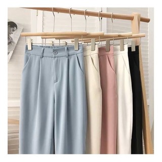 Quần ống rộng nữ, quần tây nữ công sở chun lưng cạp khuy vải trượt Nhật, dễ phối đồ.