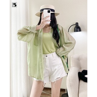 Set áo sơ mi nữ Twentyfive dài tay voan tơ mỏng kèm áo 2 dây ôm thun gân 5814