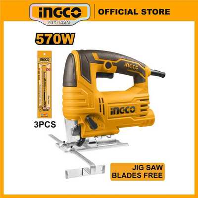 Máy cưa lọng 570W INGCO JS57028 khả năng cắt gỗ 65mm thép 8mm 4 nhịp cắt kèm theo 3 lưỡi cưa và 1 bộ carbon