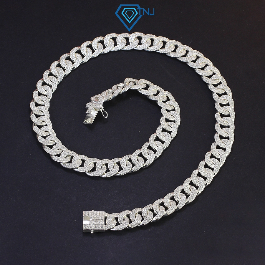 Dây chuyền Cuban bạc nam đính đá khoá hộp có móc cài sang trọng bản 12mm tinh tế DCK0027 - Trang Sức TNJ