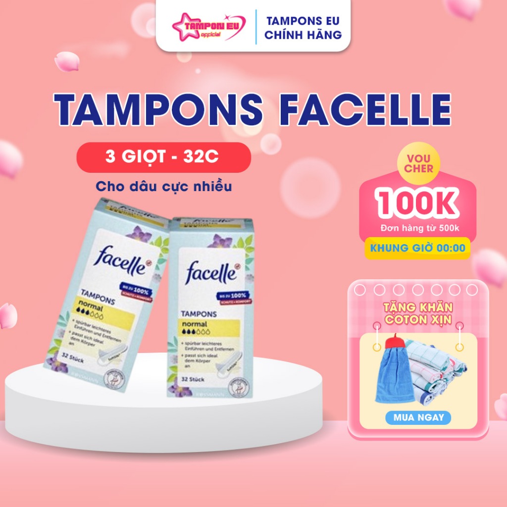 Băng vệ sinh Tampon Facelle Normal 3 giọt - 32 cái cho ngày dài năng động - có thể đi bơi