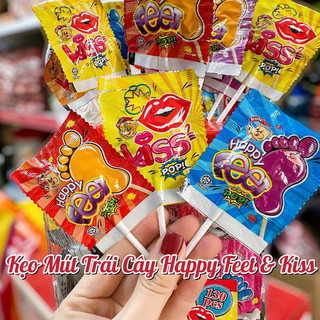 Lẻ 💚 kẹo mút hương trái cây beardy pop happy feet & kiss 2 malaysia ❤️