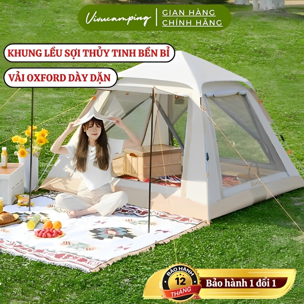 Lều Cắm Trại Camping Lều Tự Bung Vải Oxford Dày Dặn Chống Nắng Cho 2-4-6 Người, Lều Dã Ngoại Du Lịch