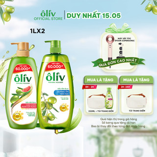  Combo Dầu Gội Ôliv Chắc Khỏe Ngăn Gãy Rụng 1L + Sữa Tắm Ôliv Dưỡng Da Mềm Mịn 1L