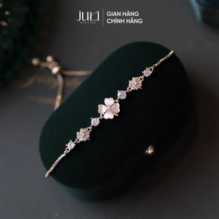 Lắc tay bạc Ý cỏ 4 lá dây rút đính Kim Cương (Chính hãng) sáng lấp lánh| trang sức nữ| LT963 JULI
