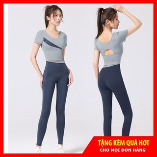 Bộ đồ tập Gym Yoga nữ cao cấp tone màu tương phản nổi bật, set đồ thể thao nữ áo sẵn đệm mút liền quần dài tôn dáng