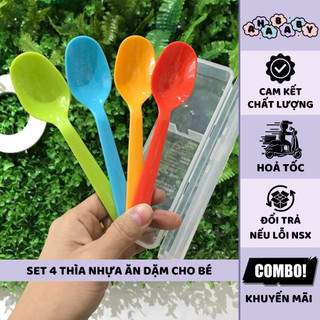 Set 4 thìa ăn dặm sắc màu kèm hộp đựng cho bé Inomata Nhật Bản