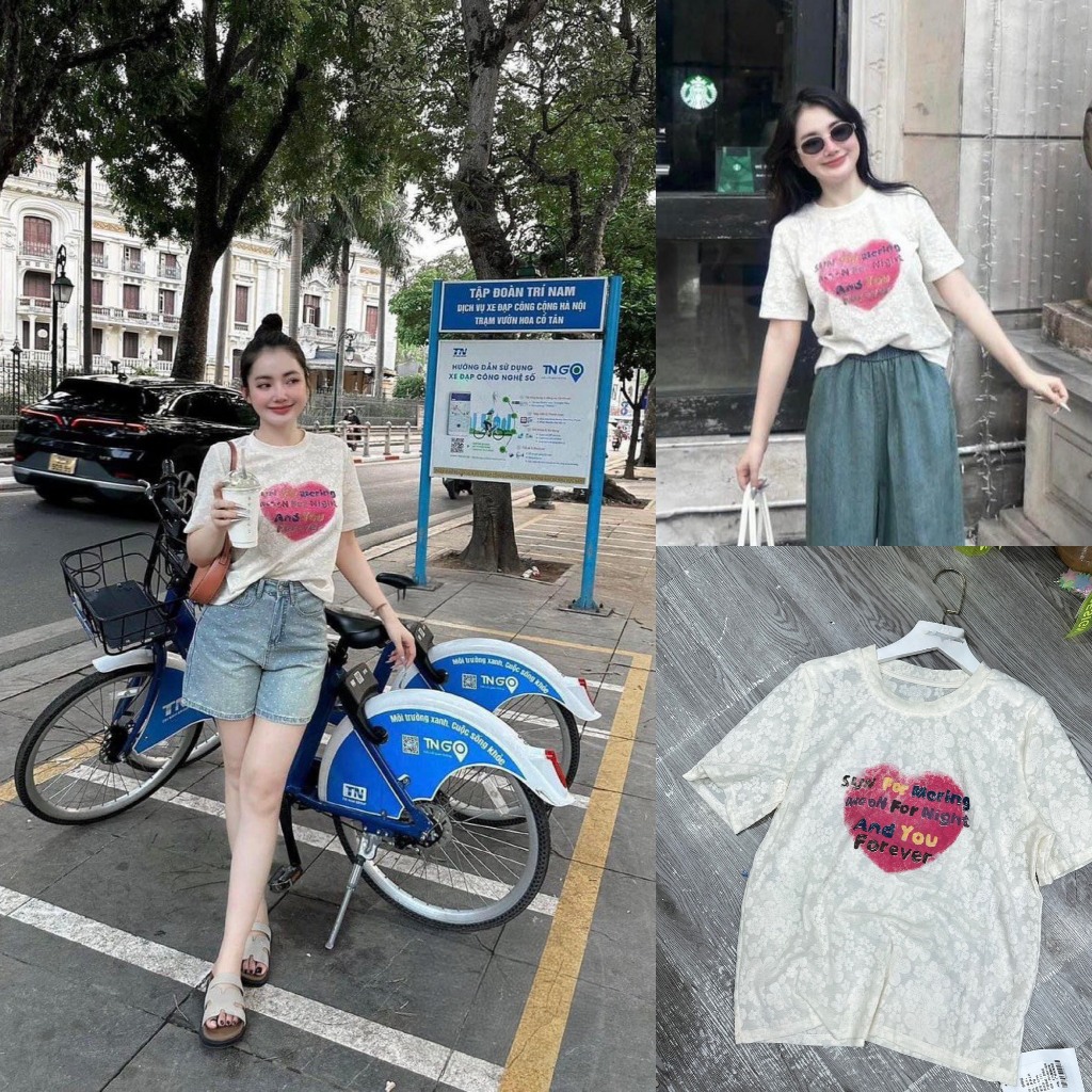 Áo thun áo phông ren be hình hồng tim QCCC AP249 6196 AP0249