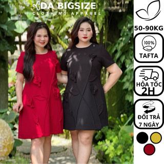 Dabigsize - Đầm Bigsize Nữ , Váy Dự Tiệc Dáng Chữ A Phối Hoa 3D Chất Tafta Cao Cấp Dành Cho Người Mập 50-90kg