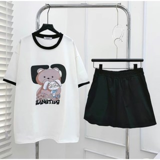 Bộ quần đùi áo thun unisex nữ tay lỡ form rộng chất cotton su (BỘ GẤU ) CAMA STORE M1023