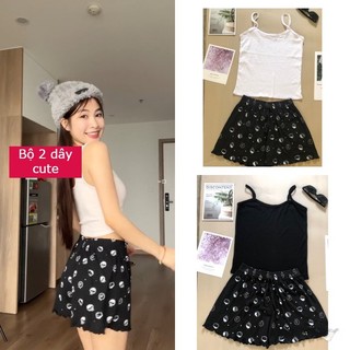 Bộ hai dây nữ xinh cute chất  cotton  mat mẻ thoáng mát mùa hè (áo không  lót trong  nên  mặc rất thoải mái )