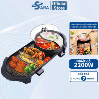 Bếp lẩu nướng đa năng, Bếp lẩu nướng điện 2in1 lẩu nướng tách biệt, công suất lớn 2200W Bảo Hành 12 Tháng