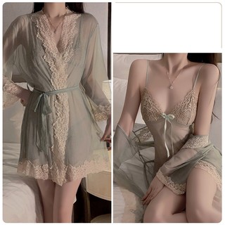 Váy ngủ sexy váy ngủ 2 dây kèm áo choàng