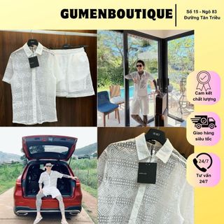 Bộ Quần Áo Nam Đôn Chề Màu Trắng Ren Cực Mát - Bộ Sơ Mi Cộc Nam D G Cổ Bẻ Ren Lưới Siêu Chất