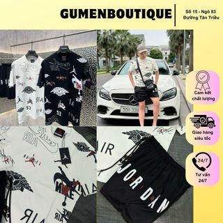 Bộ Quần Áo Nam Nai Jorrdan In Logo Ngang Dọc Xịn Đét - Bộ Cộc Tay Nam Nai JD Họa Tiết Monogram Hot
