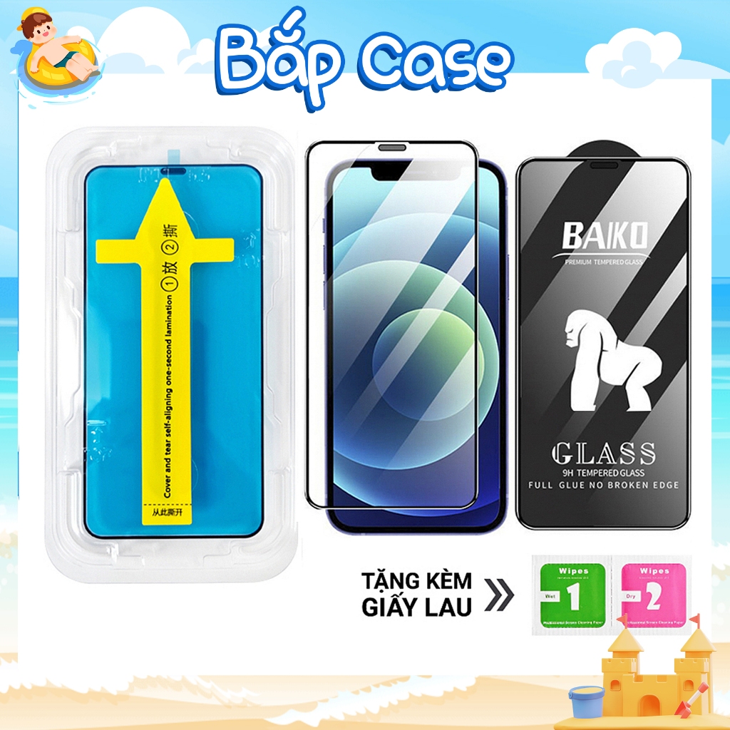 Kính Cường Lực iPhone Khung Tự Dán, Baiko, CNT, 21D, KK 4D Full Màn - iP 6/6s/7/8/Plus/X/XS/XR/11/12/13/14/15/Pro/Max