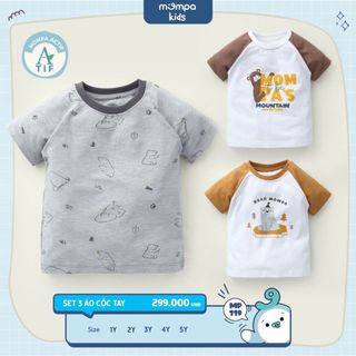 Set 3 áo cộc tay cho bé Mompa từ 1 đến 5 tuổi vải Cotton Actif thoáng khí nhanh khô MP 119