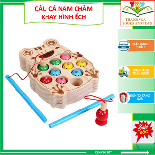 Đồ chơi câu cá nam châm khay hình ếch chất liệu gỗ an toàn cho bé