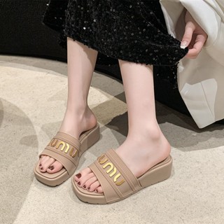 Dép quai ngang bản cao su MuMu Lưới độn đế 5cm, dép sandal quai ngang mẫu mới PiSoo