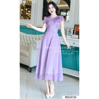 Váy Tiểu Thư K19-D2-1 MDU4124 Chất Tơ Óng Hàn Với Gam Màu Tím Mới Cực Lạ Dáng Xòe Từ MDU