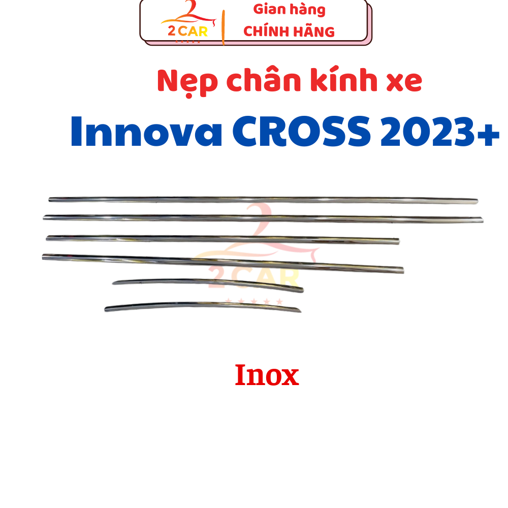 Nẹp chân kính Inox xe Innova Cross 2023 2024 2025 - Mẫu Inox sáng bóng - 2CAR