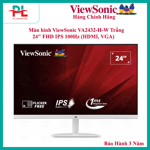 Màn hình ViewSonic VA2432-H-W Trắng/VA2432-H Đen 24" FHD IPS 100Hz (HDMI, VGA) - Hàng Chính Hãng