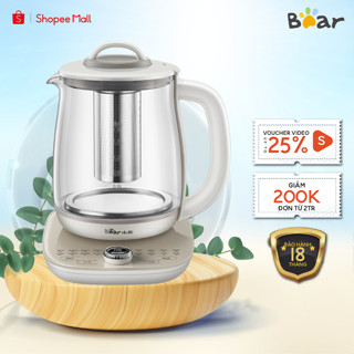 Ấm Điện Pha Trà 1.8L Đa Năng Bear YSH-C18P1, 1000W, Bình Đun Nước Giữ Nhiệt Hẹn Giờ, BH 18 Tháng