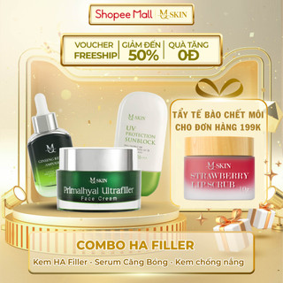 ( TẶNG QUẠT ĐEO CỔ ) Combo Kem Dưỡng Trắng Da HA, Serum Că.ng Bóng, Kem Ch.ống Nắ.ng MQ SKIN