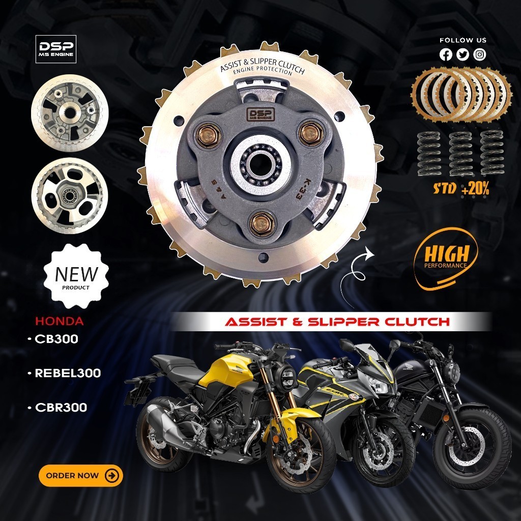Bộ Ly Hợp Hoàn Chỉnh 3 Lò Xo Assist & Slipper cấm và chạy cho CB300 REBEL 300 CBR300 R (all model) D
