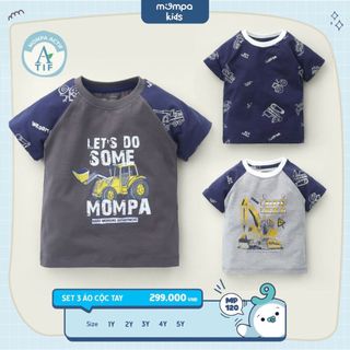 Set 3 áo cộc tay cho bé Mompa từ 1 đến 5 tuổi vải Cotton Actif thoáng khí nhanh khô MP 120 [DQ]