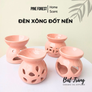 Đèn Xông Tinh Dầu Đốt Nến Gốm Sứ Bát Tràng Tráng Men Màu Hồng