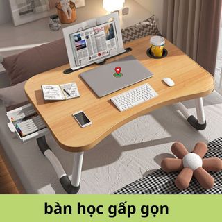Bàn học để laptop có khe ipad gấp gọn mini ngồi bệt thông minh có khe cắm điện thoại có khay bút