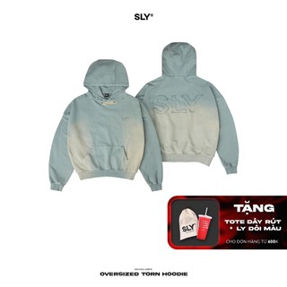 Áo hoodie nỉ chân cua SLY Torn Washed Green form oversized
