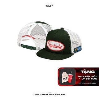 Mũ lưỡi trai SLY Oval Chain Trucker Hat xanh trắng