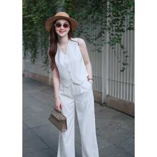Set kẻ áo gile quần dài