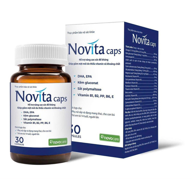 Viên tổng hợp Novocare Novita Caps giúp nâng cao sức đề kháng, tăng cường sức khỏe (hộp 30 viên)