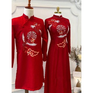 Áo dài cưới cặp đôi cô dâu chú rể màu đỏ sang trọng chất liệu gấm cao cấp , thảo ny bridal mã ad100