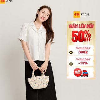 Áo sơ mi nữ kiểu tay ngắn FMSTYLE form rộng công sở Hàn Quốc chất Cotton cao cấp cách điệu chỉ nổi tôn da 23051271