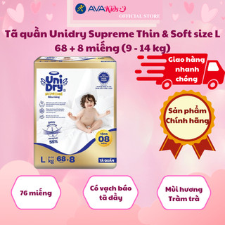 Tã quần unidry supreme thin & soft size l 68 + 8 miếng