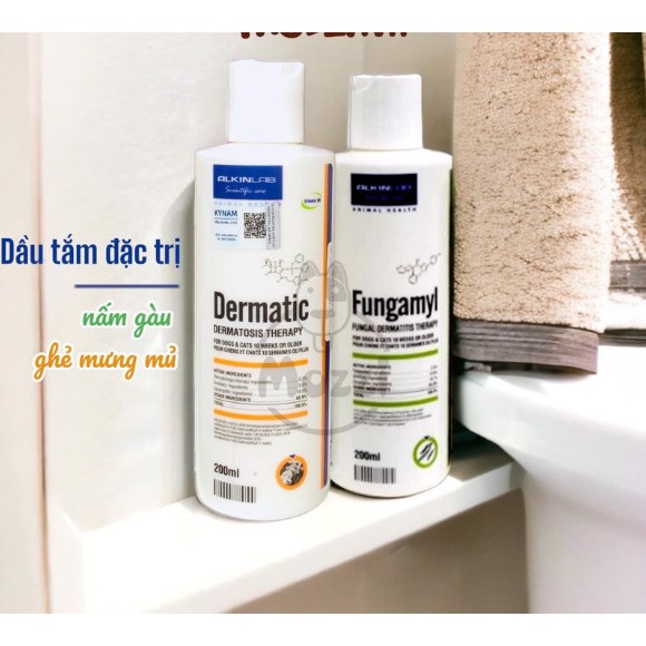 Sữa Tắm Fungamyl & Dermatic Ngừa Nấm Da, Vảy Gàu Cho Chó Mèo 200ml