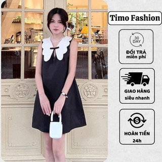 Váy babydoll nữ TIMO, Váy basic hàn quốc dáng xòe, trẻ trung ngắn tay có phối cổ nơ dễ thương, mặc đi chơi, VTN128