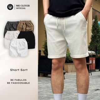 Quần short đùi Kaki pha đũi nam Excool MK CLEVER cạp chun thoáng mát, trẻ trung, form trên gối mặc hàng ngày