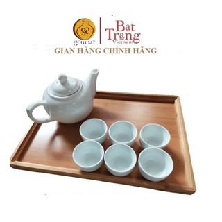 Bộ ấm chén sứ uống trà Bát Tràng dáng bẹt cỡ vừa dung tích 550ml, chén không tai (không quai)