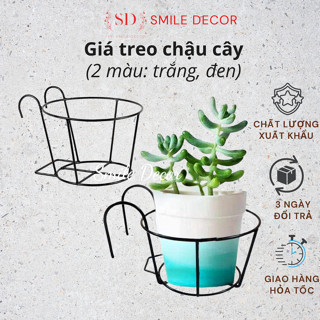 Giỏ treo ban công Smile Decor, giỏ sắt đựng chậu hoa cây cảnh màu đen / trắng