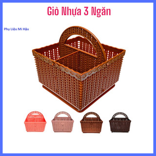 Giỏ nhựa vuông đựng phụ kiện, nail, mi ,rỗ nhựa 3 ngăn đựng vận dụng nhà bếp đa năng_phụ liệu mi hậu