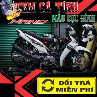 Tem dán xe sirius màu trắng chất,mẫu tem rời nano,in chất liệu decal trắng 3 lớp không phai màu