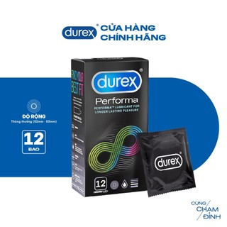 Bao cao su Durex Performa kéo dài thời gian, size 52mm, hộp 12 bao